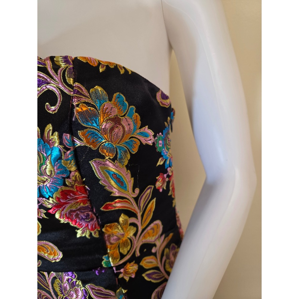 Olia Womens Strapless Metallic Floral Brocade Midi Dress Black‎ Multi Size S - Picture 7 of 14
